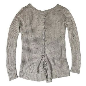 Daytrip‎ Women's Cardigan Size XS Beige Cable Knit Boho Soft Grunge Ruched Tie